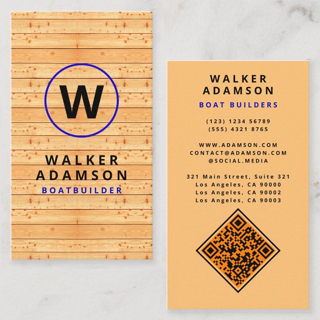 Tarjeta De Visita Aspecto moderno de veta de madera - Código QR mono (wood business card)