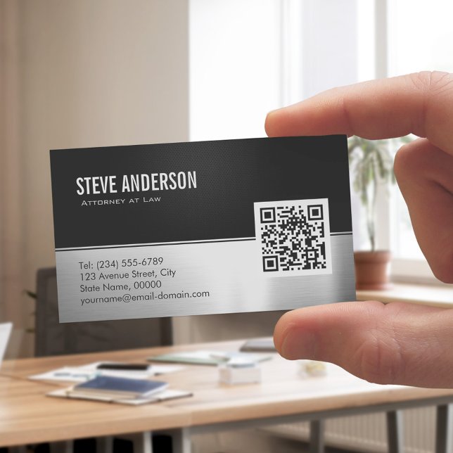 Tarjeta De Visita Aspecto moderno negro Metalizado plateado - Código (Sample)