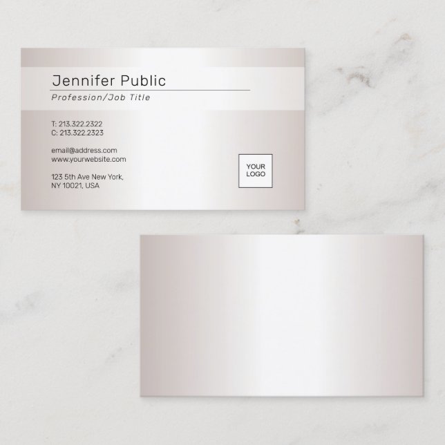 Tarjeta De Visita Aspecto plateado Glamour elegante moderno con logo (Anverso / Reverso)