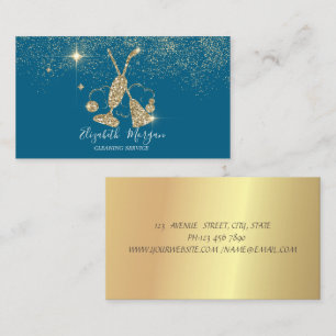 Tarjeta De Visita Aspiradora de confeti dorado profesional, Escoba