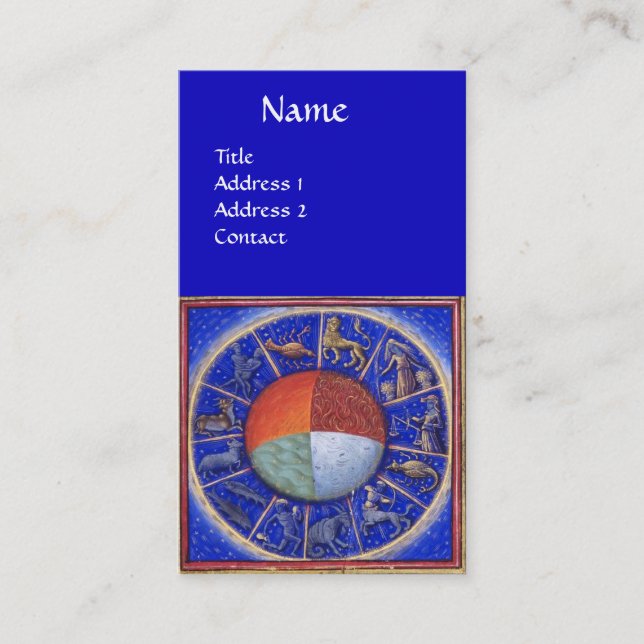 TARJETA DE VISITA ASTROLOGÍA, RÓTULOS ZODIACALES, CUATRO ELEMENTOS A (Anverso)