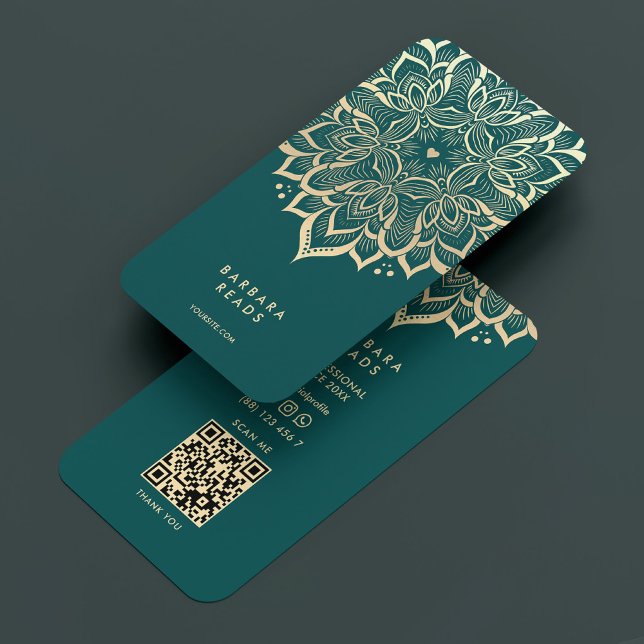 Tarjeta De Visita Astrologist Oscuro Mandala Verde azulado elegante (Astrologer Astrologist Dark Teal Mandala Elegant Business Card
)