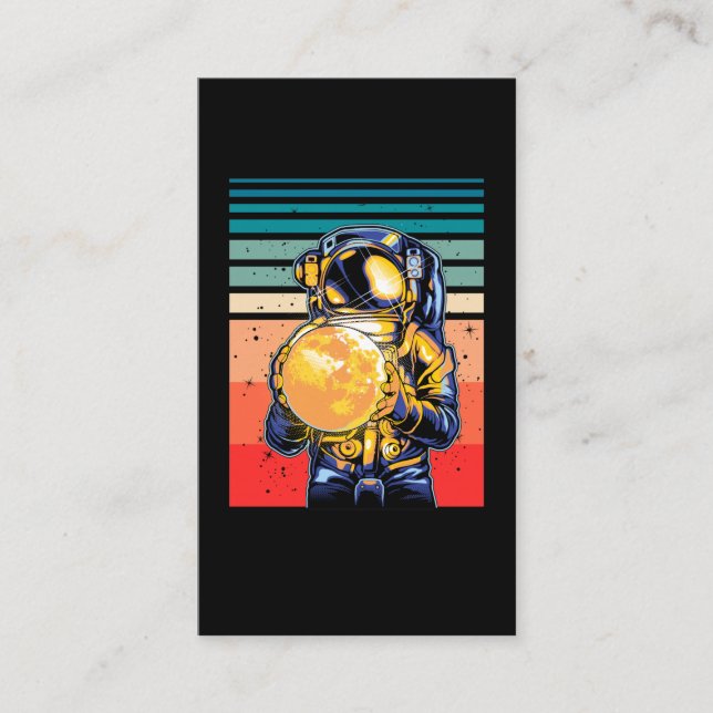 Tarjeta De Visita Astronauta sostiene Moon Retro Cosmic (Anverso)