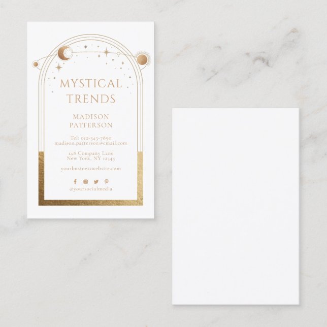 Tarjeta De Visita Astronomía mística celestial del Sol Luna de Oro B (Anverso / Reverso)