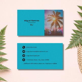 Tarjeta De Visita Atardecer Azul Turquesa Tropical a Través de Palme