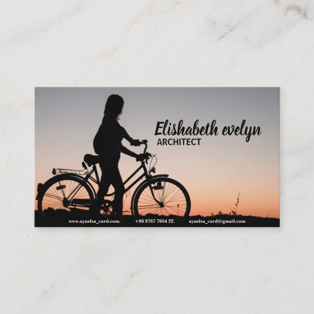 Tarjeta De Visita atardecer en bicicleta chica (Anverso)