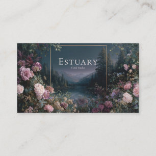 Tarjeta De Visita Atardecer Romántico Floral y Lago Montañoso Estrel