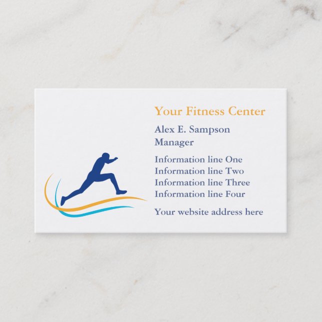 Tarjeta De Visita Atleta azul Swirl Fitness (Anverso)