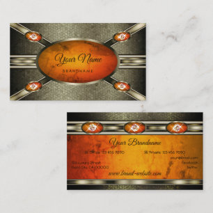 Tarjeta De Visita Atractivo Mármol Naranja Plata Platino Ornamentado