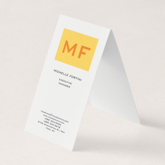 Tarjeta De Visita Atractivo Monograma Amarillo Blanco Moderno Minima (Anverso)