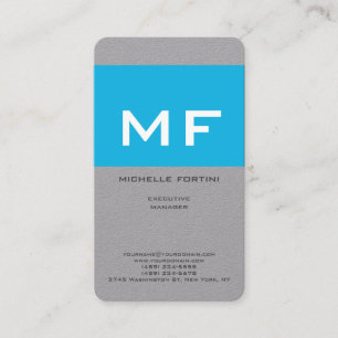 Tarjeta De Visita Atractivo Monograma Azul Blanco Premium Gris