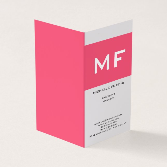 Tarjeta De Visita Atractivo Monograma Blanco Rosa Gris Premium (Exterior)