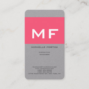Tarjeta De Visita Atractivo Monograma Blanco Rosa Gris Premium