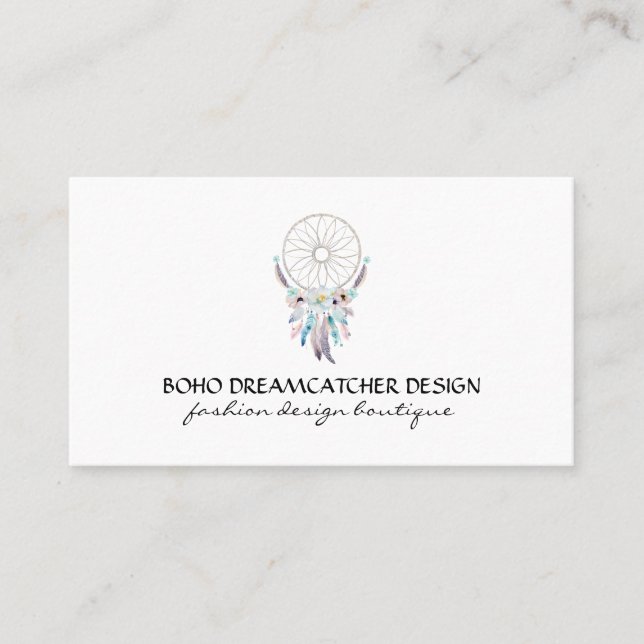 Tarjeta De Visita Atrapasueños Pluma Boho Tribal (Anverso)