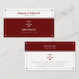 Tarjeta De Visita ATTORNEO   Escalas de justicia rojo oscuro