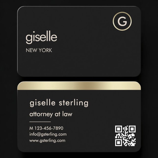 Tarjeta De Visita Attorney at Law Black Gold QR Code (Subido por el creador)