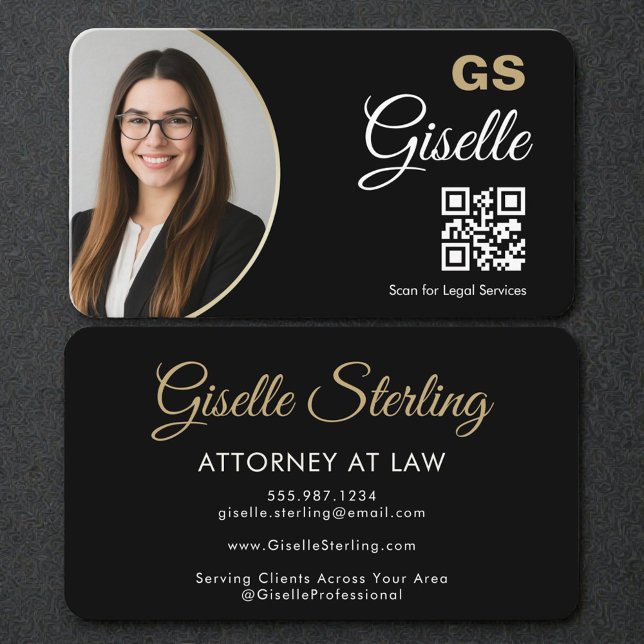 Tarjeta De Visita Attorney at Law Black QR Code Gold Photo   (Subido por el creador)