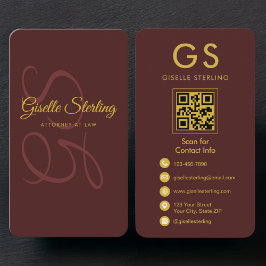 Tarjeta De Visita Attorney at Law Burgundy Gold QR Code