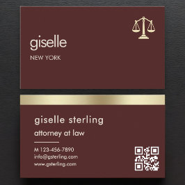 Tarjeta De Visita Attorney at Law Burgundy Gold Scales of Justice 