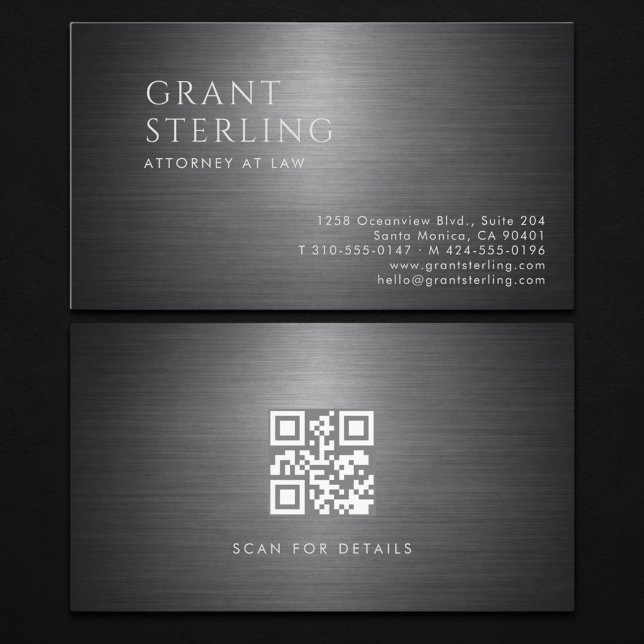 Tarjeta De Visita Attorney at Law Metallic QR Code (Subido por el creador)