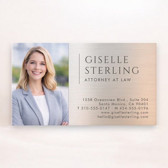 Tarjeta De Visita Attorney at Law Photo Brushed Metal  (Subido por el creador)