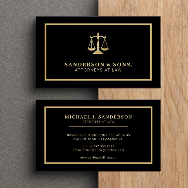 Tarjeta De Visita Attorney at law professional elegant gold black (Subido por el creador)