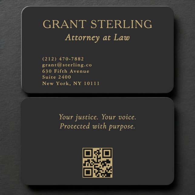 Tarjeta De Visita Attorney Black Gold QR Code Professional (Subido por el creador)