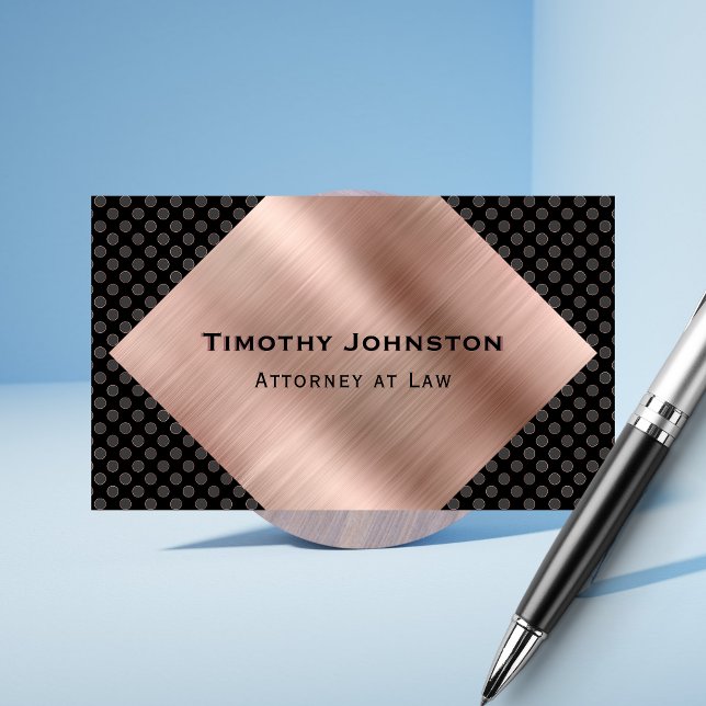 Tarjeta De Visita Attorney Elegant Black and Rose Gold Copper Look (Subido por el creador)