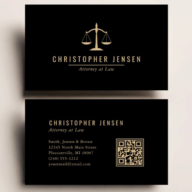 Tarjeta De Visita Attorney QR Code Black Gold Scales Simple (Subido por el creador)