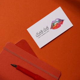 Tarjeta De Visita Audaces labios arcoíris acuarela dibujo maquillaje