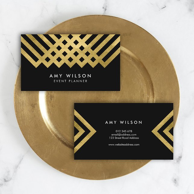 Tarjeta De Visita Audaz elegancia Black Faux Gold Geometric (Subido por el creador)
