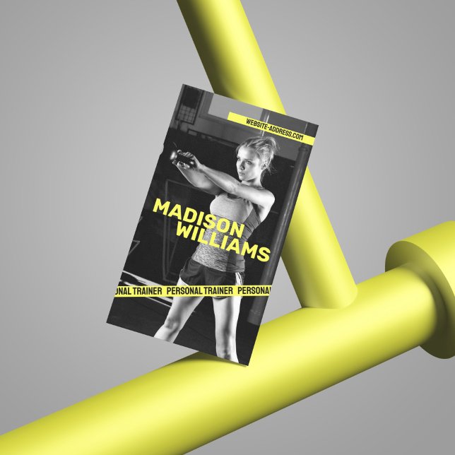 Tarjeta De Visita Audaz foto de entrenador personal amarillo brillan (Subido por el creador)