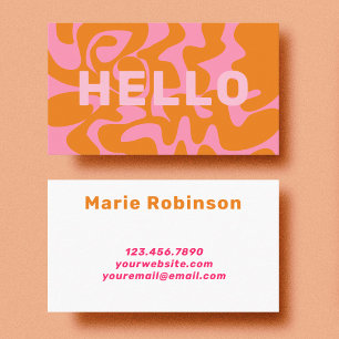Tarjeta De Visita Audaz fuente retro Groovy Rubor rosado Hello