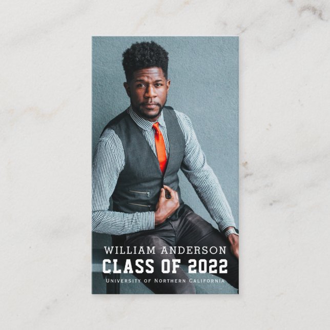 Tarjeta De Visita Audaz Graduación de Foto Minimalista (Anverso)