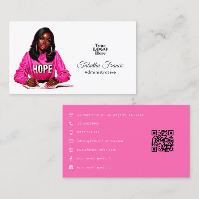 Tarjeta De Visita Audaz jefa afronegra en rosa caliente (Anverso / Reverso)