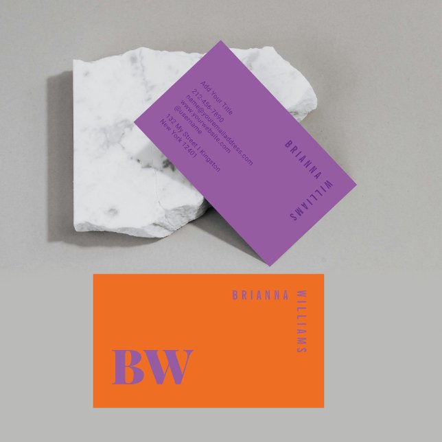 Tarjeta De Visita Audaz Monograma Profesional Púrpura Naranja Modern (Subido por el creador)