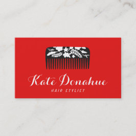 Tarjeta De Visita Audaz Red Hairstylist Floral Comb Hair Salon