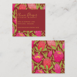 Tarjeta de visita audaz rosa tropical floral cuadr