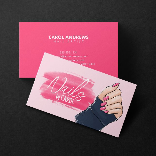 Tarjeta De Visita Audaz Salón De Artistas De Uñas Rosa Estudio Técni (Subido por el creador)
