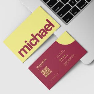 Tarjeta De Visita Audaz Simplicidad Rojo y Amarillo Código Qrcode