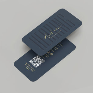 Tarjeta De Visita Audiólogo moderno con ayuda de audióloga azul oscu