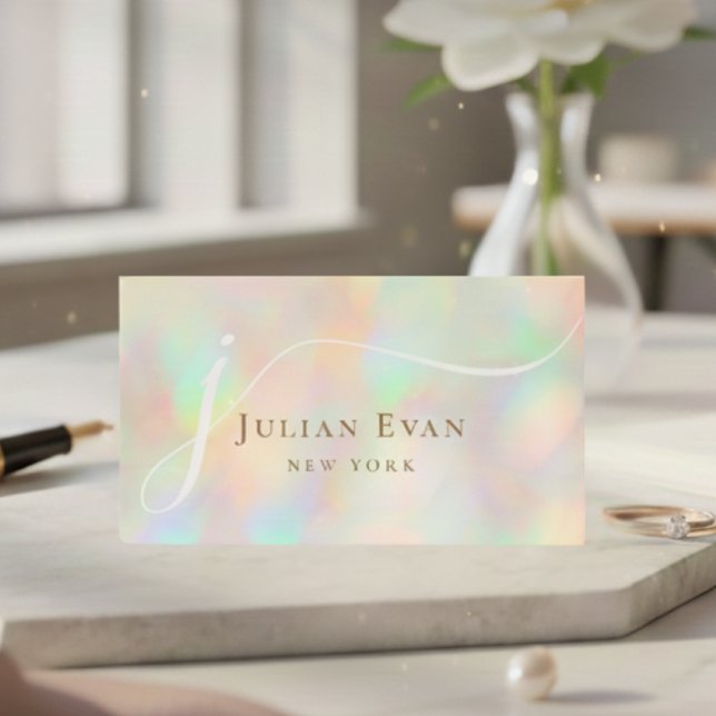 Tarjeta de visita Aura de Luxe Script Holográfico  (Modern Holographic Luxe Script Aura Business Card)