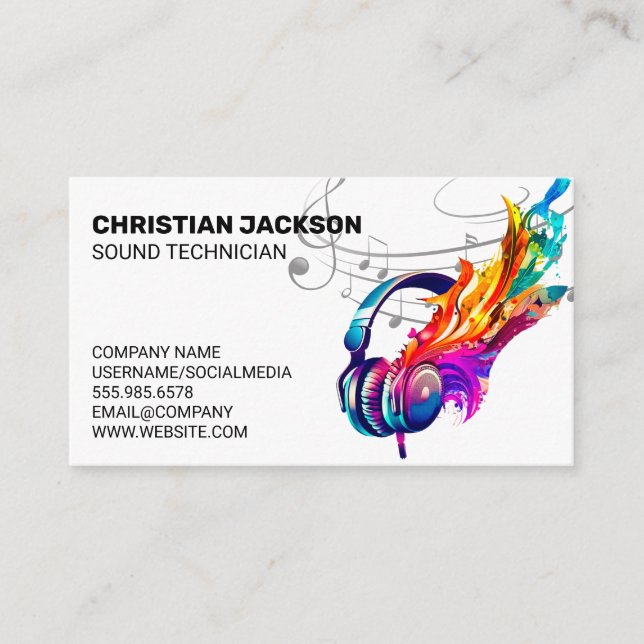 Tarjeta De Visita Auriculares coloridos | Música creativa (Anverso)