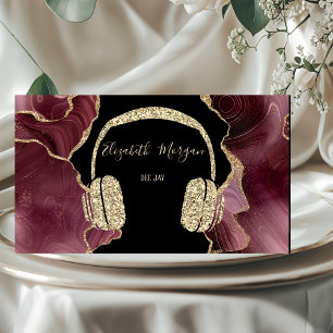 Tarjeta De Visita Auriculares con brillo dorado elegante Agata Burgu