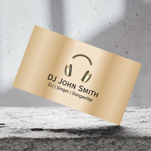 Tarjeta De Visita Auriculares Deejay DJ Logotipo de oro moderno