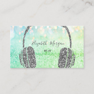 Tarjeta De Visita Auriculares DJ Bokeh Brillo Plateado Elegante