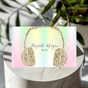 Tarjeta De Visita Auriculares DJ Brillo Dorado Iridescente Holográfi