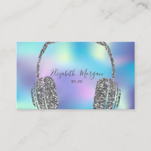Tarjeta De Visita Auriculares DJ con Brillo Holográfico Azul de Moda