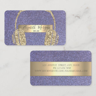 Tarjeta De Visita Auriculares DJ con brillo violeta moderno y fresco