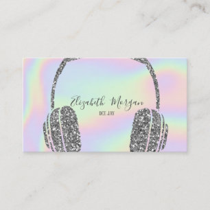Tarjeta De Visita Auriculares DJ Elegante Plateado Brillante Holográ